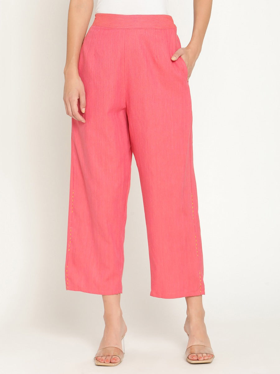 Punch Pink Straight Pants With Elasticated Waist