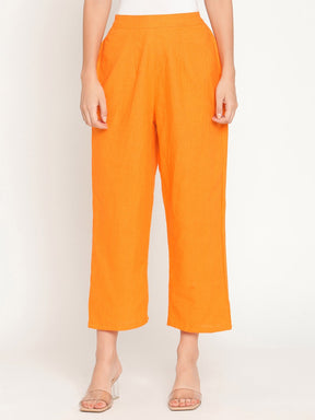 Orange Straight Pants With Elasticated Waist