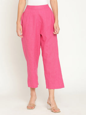 Beetroot Pink Straight Pants With Elasticated Waist