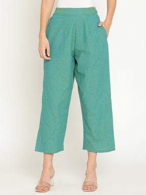 Persian Green Straight Pants With Elasticated Waist