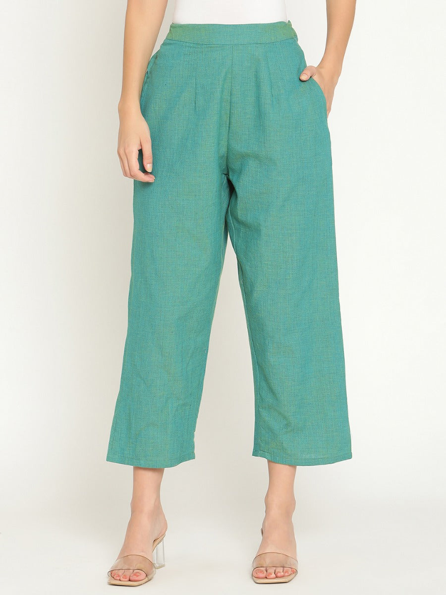 Persian Green Straight Pants With Elasticated Waist