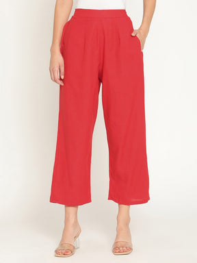 Red Straight Pants With Elasticated Waist