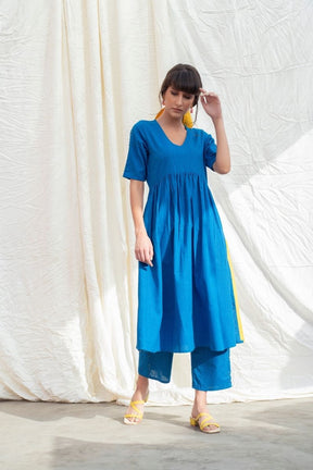 Cobalt-Blue Mangalgiri Cotton U-Waistline Kurta