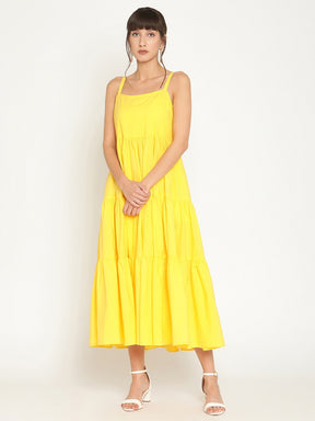 Strappy tiered cotton poplin maxi dress
