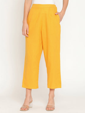 Lemon Yellow Straight Pants With Elasticated Waist