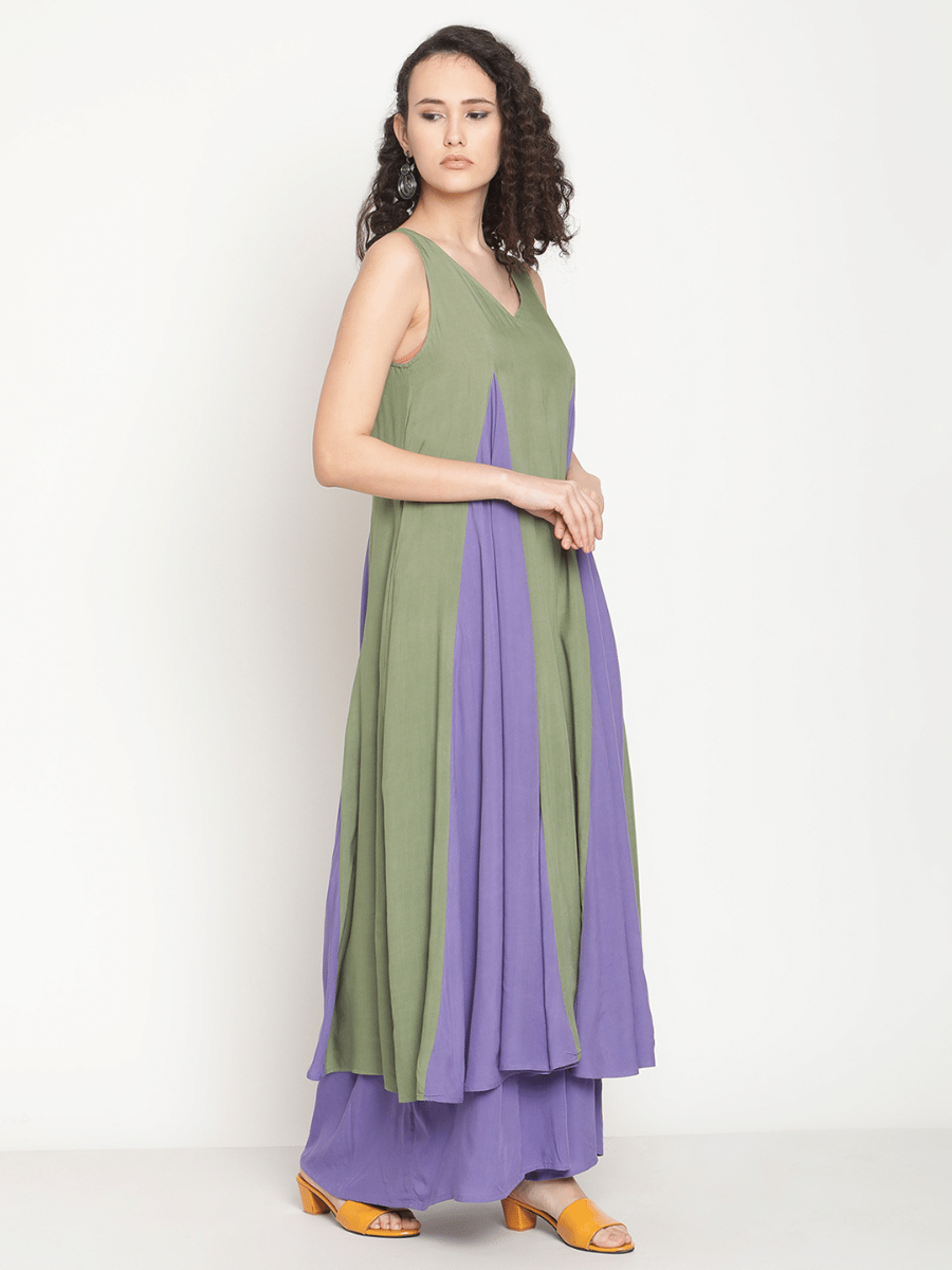 Jade Green Flared Kurta With Godet Panels