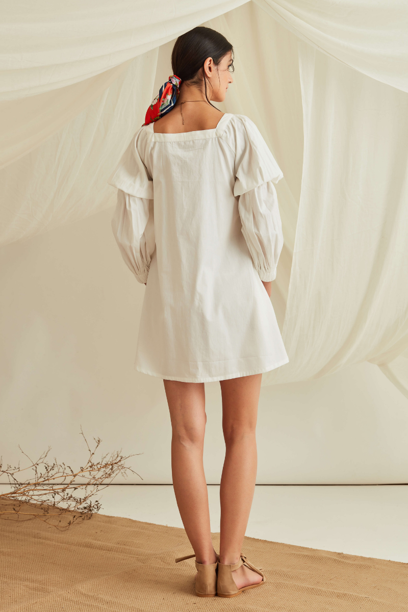 Marie sleeves Button down mini dress-Marshmallow White