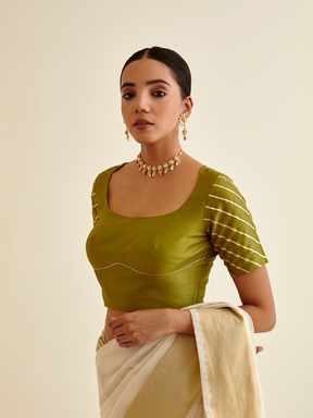 Banarasi Gota patti Blouse-Sheen Green