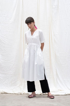 White Elasticated Waistline Cotton A-Line Kurta