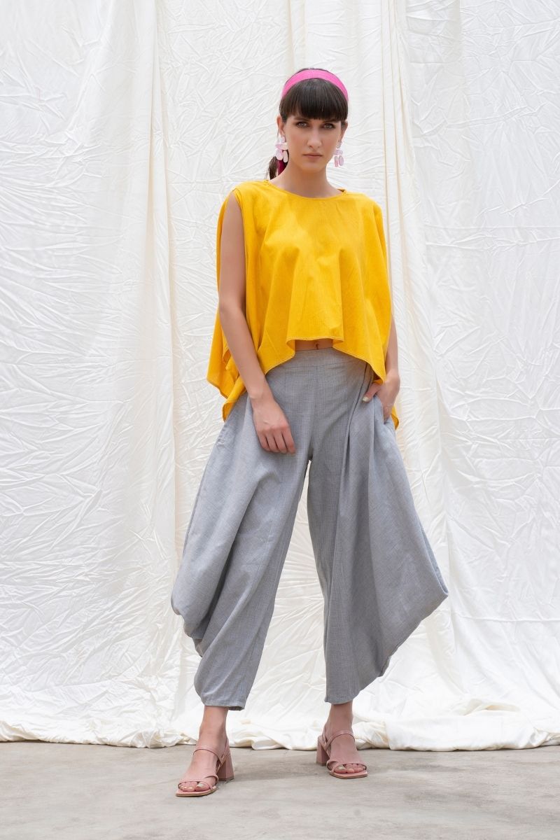Dandelion-Yellow Mangalgiri Cotton Hemline Top
