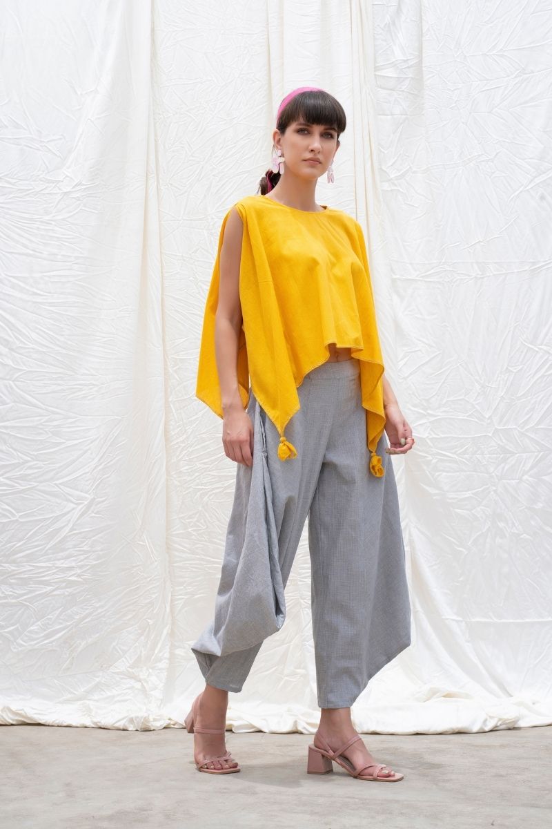 Dandelion-Yellow Mangalgiri Cotton Hemline Top