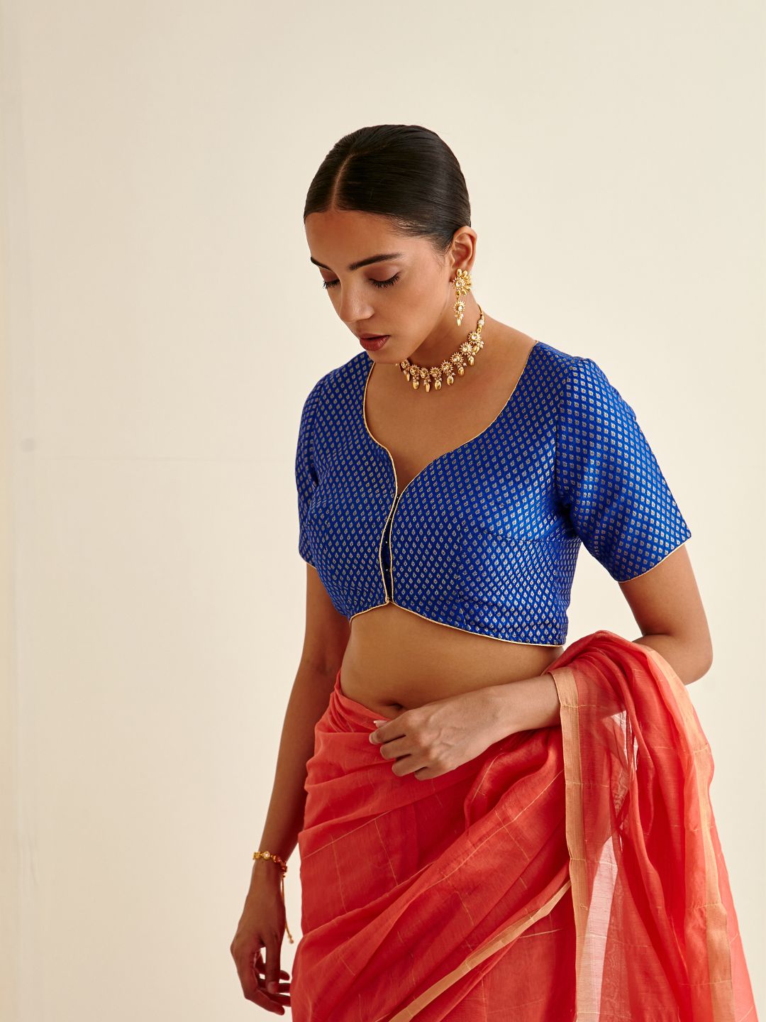 Butti design Banarasi blouse-Imperial Blue