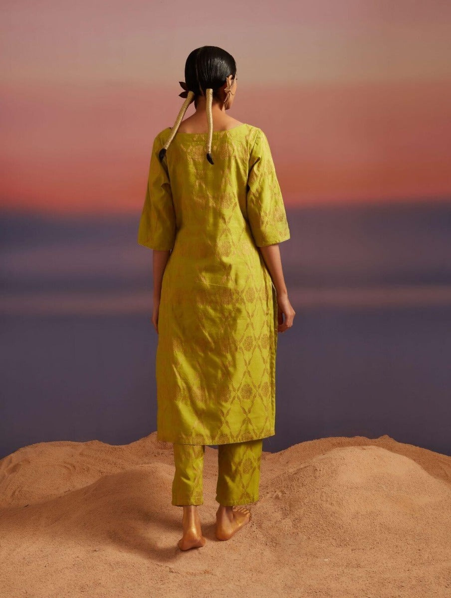 Macaw Green Banarasi Straight Kurta