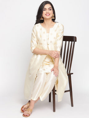 Cloud-Cream Front Buttoned Jacket with Banarasi Kurta