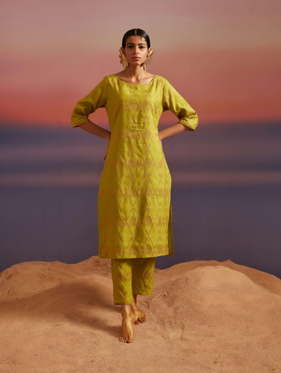 Macaw Green Banarasi Straight Kurta
