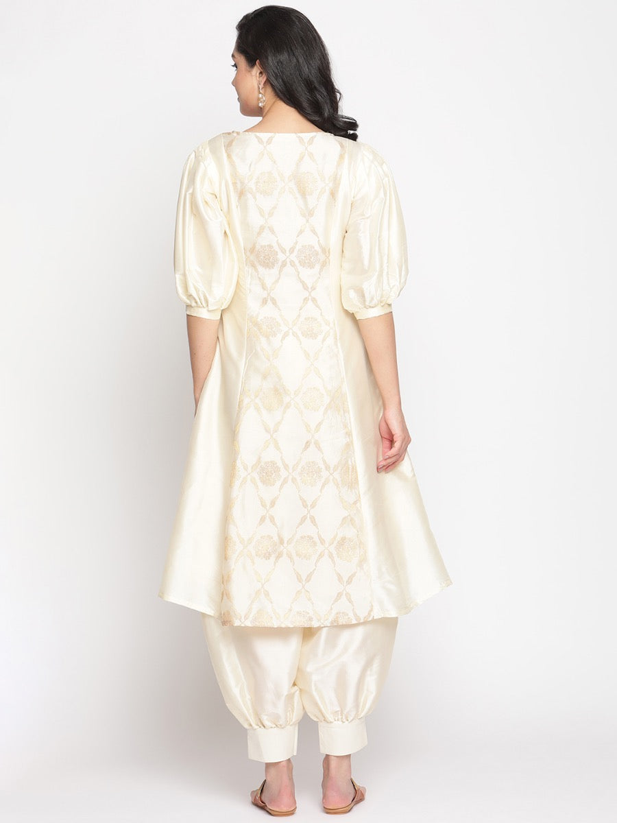 Cloud-Cream Boat Neckline Banarasi Kurta