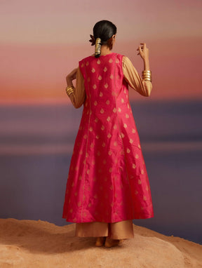Paradise Pink Banarasi Kurta ith Jacket and Palazzo