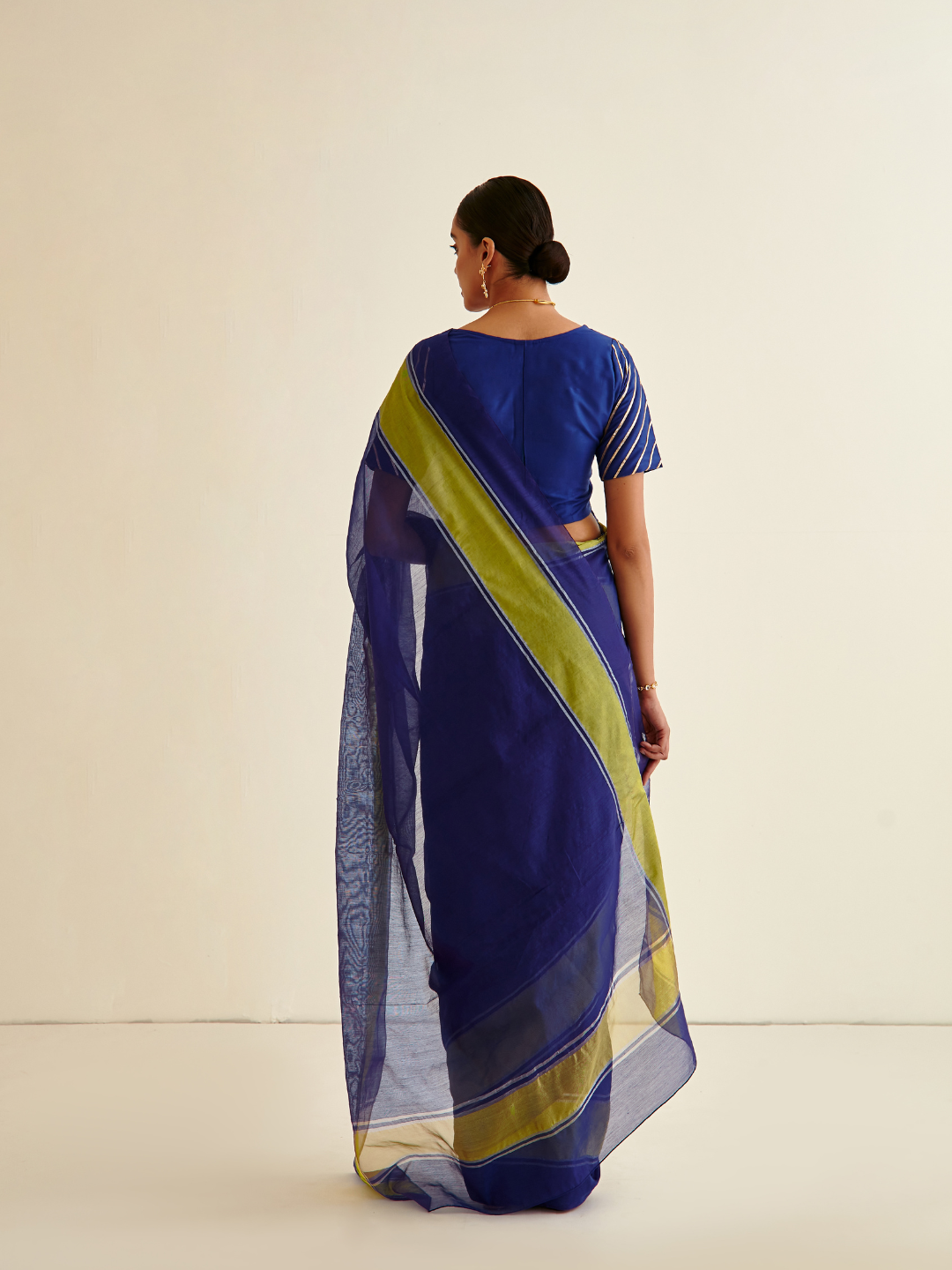 Banarasi Woven sari with contrasting green border- Dark indigo