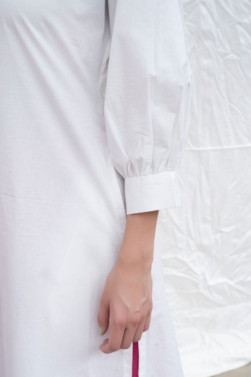 Marshmellow-White Cotton Poplin A-Line Kurta