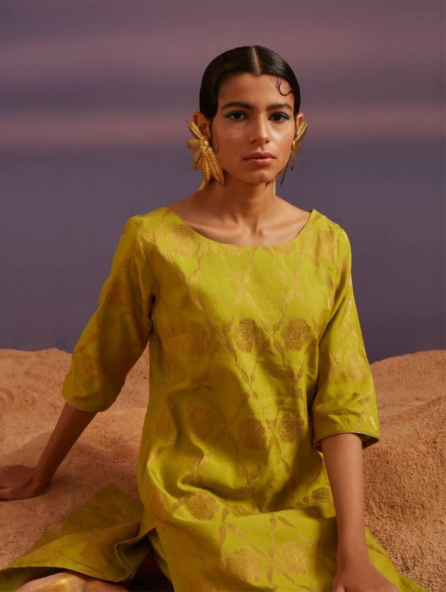 Macaw Green Banarasi Straight Kurta
