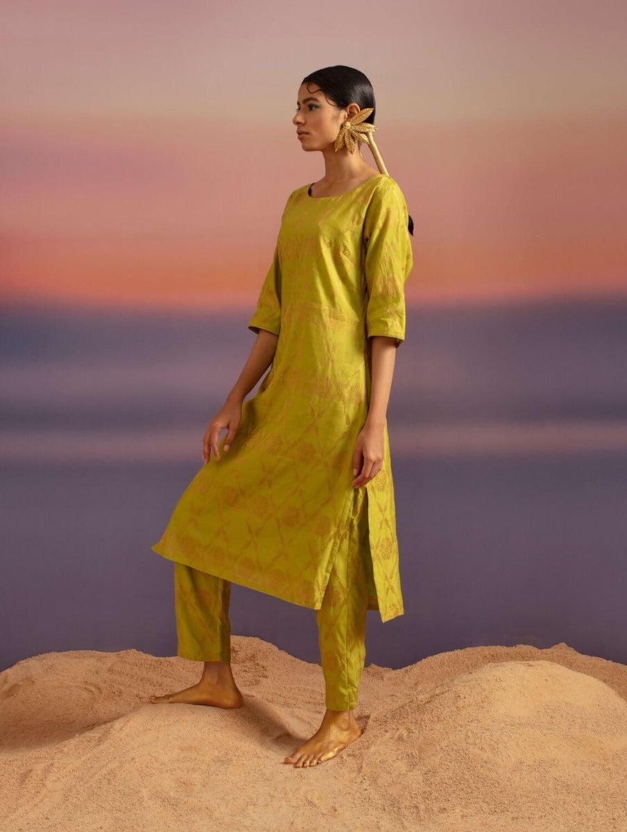 Macaw Green Banarasi Straight Kurta