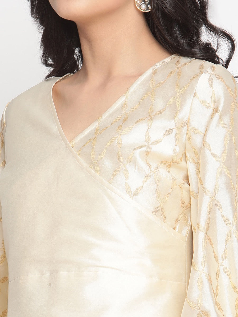 Cloud-Cream Overlapped Neckline Banarasi Kurta