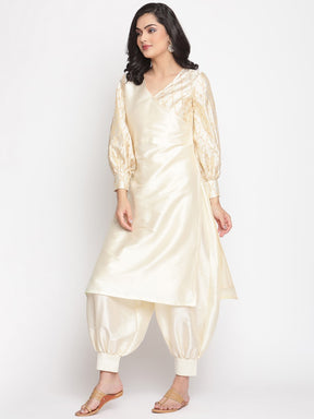 Cloud-Cream Overlapped Neckline Banarasi Kurta