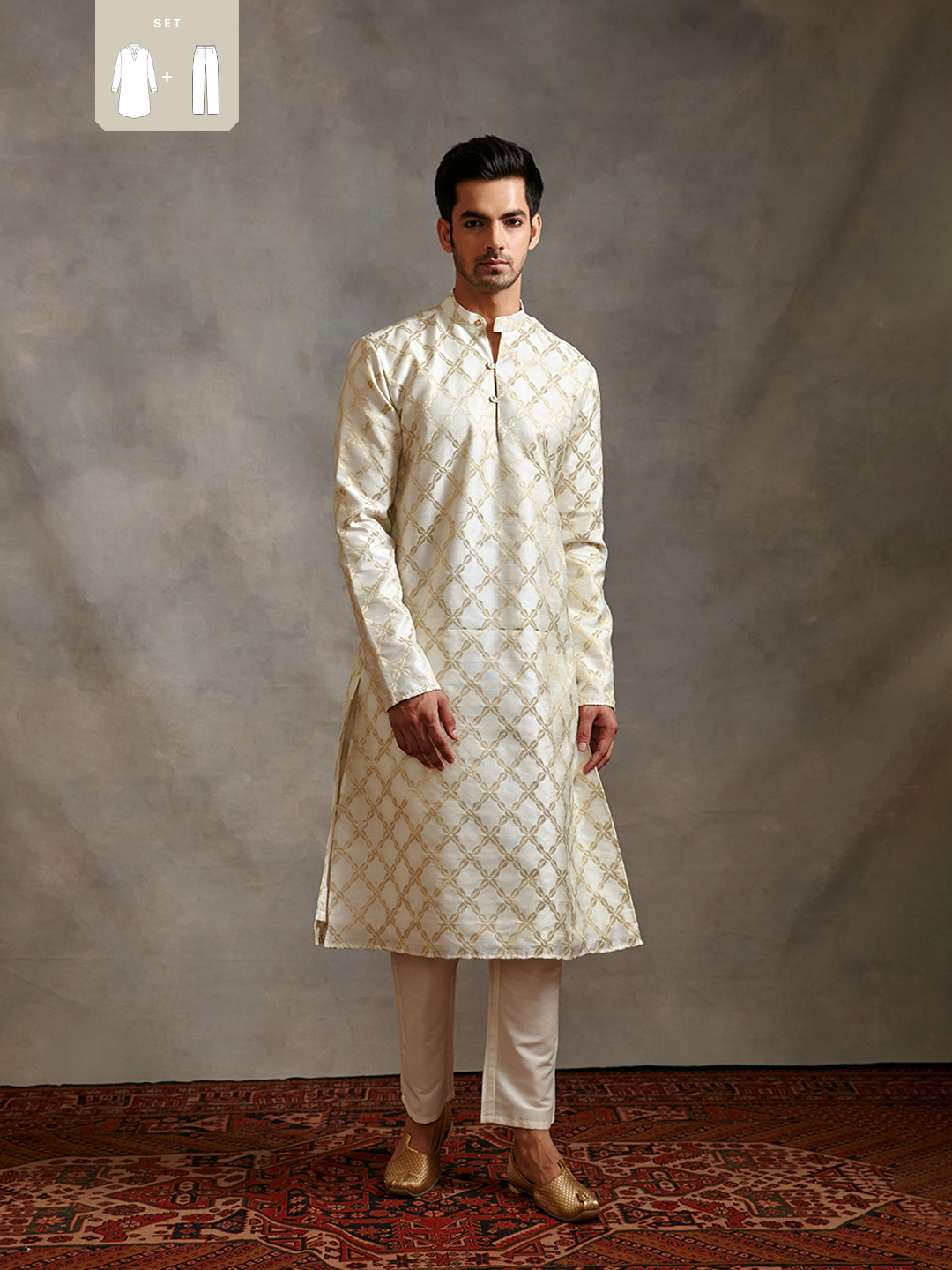 Banarasi zari kurta Set - Ivory