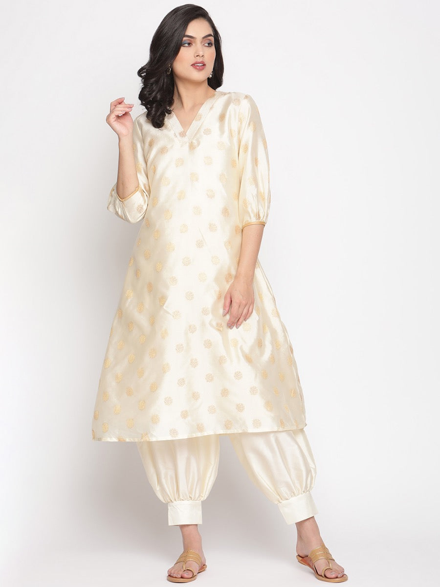 Cloud-Cream A-Line Banarasi Kurta