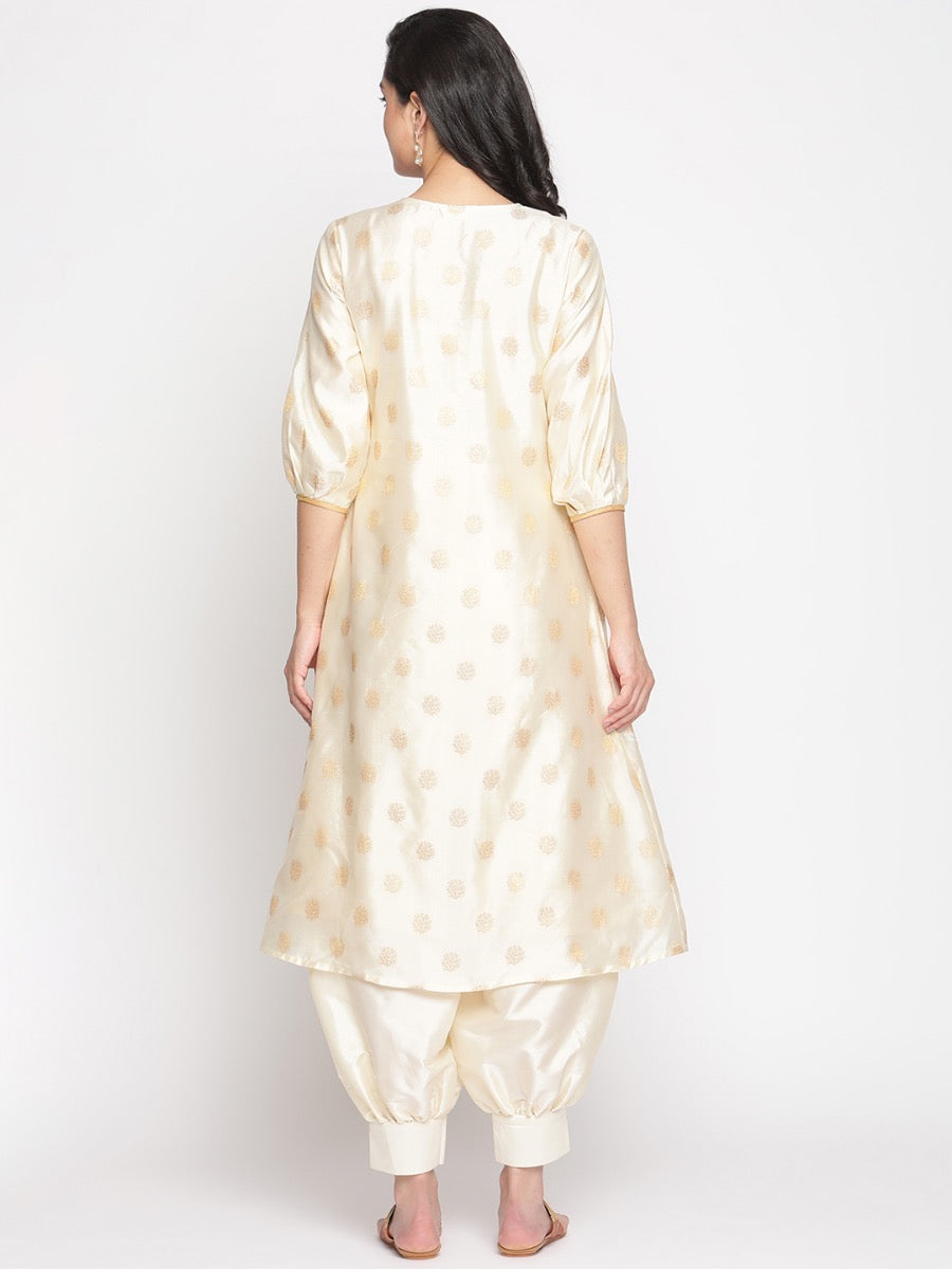 Cloud-Cream A-Line Banarasi Kurta