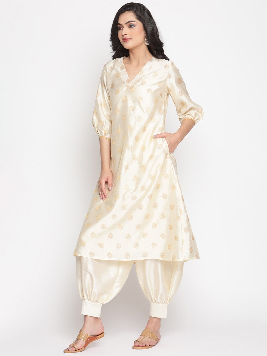 Cloud-Cream A-Line Banarasi Kurta