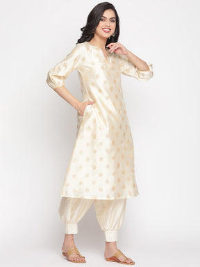 Cloud-Cream A-Line Banarasi Kurta