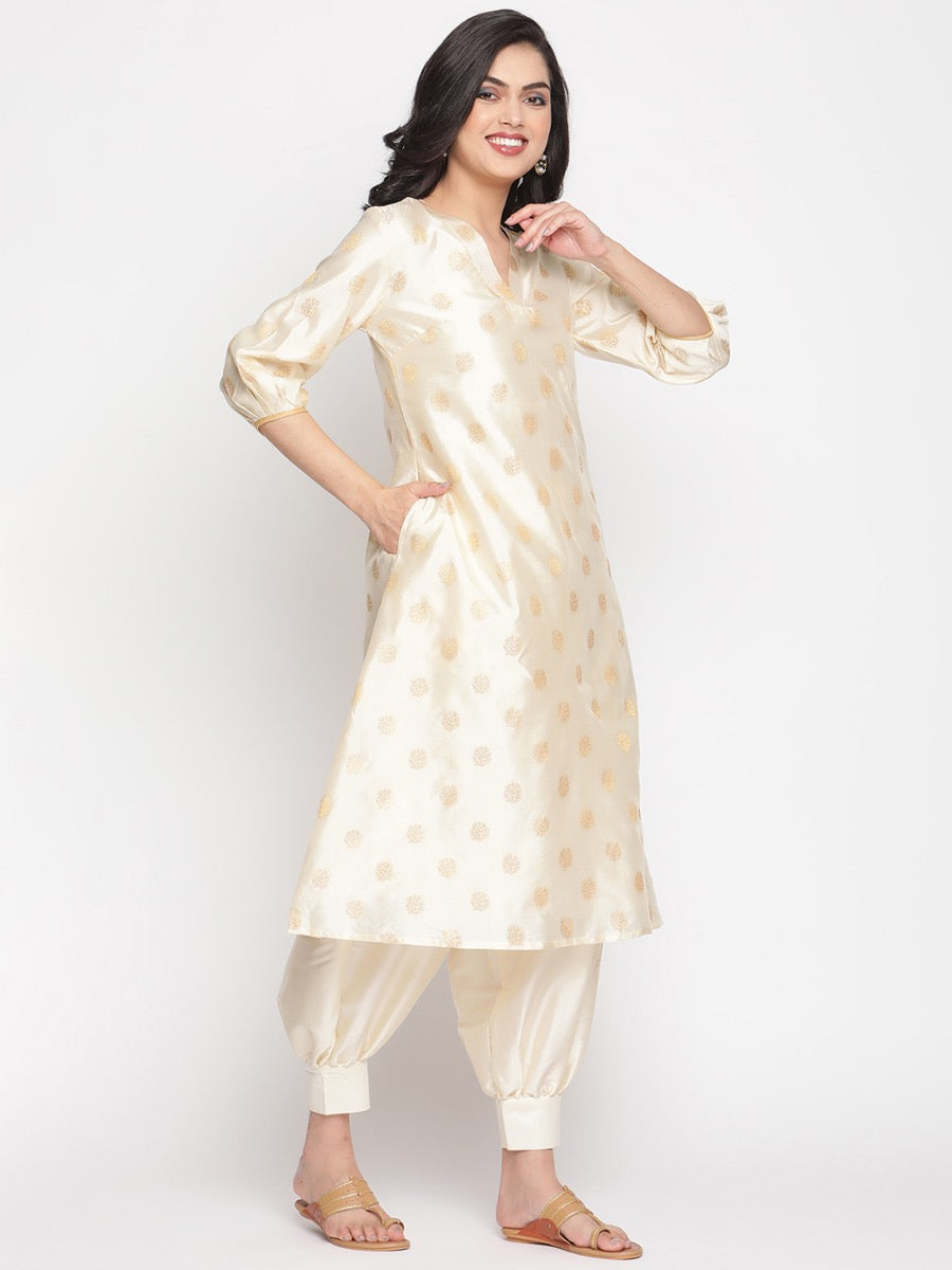 Cloud-Cream A-Line Banarasi Kurta