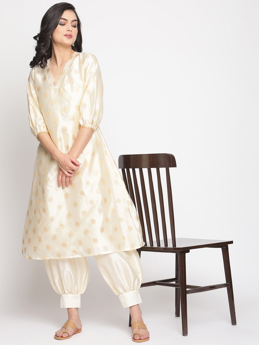 Cloud-Cream A-Line Banarasi Kurta