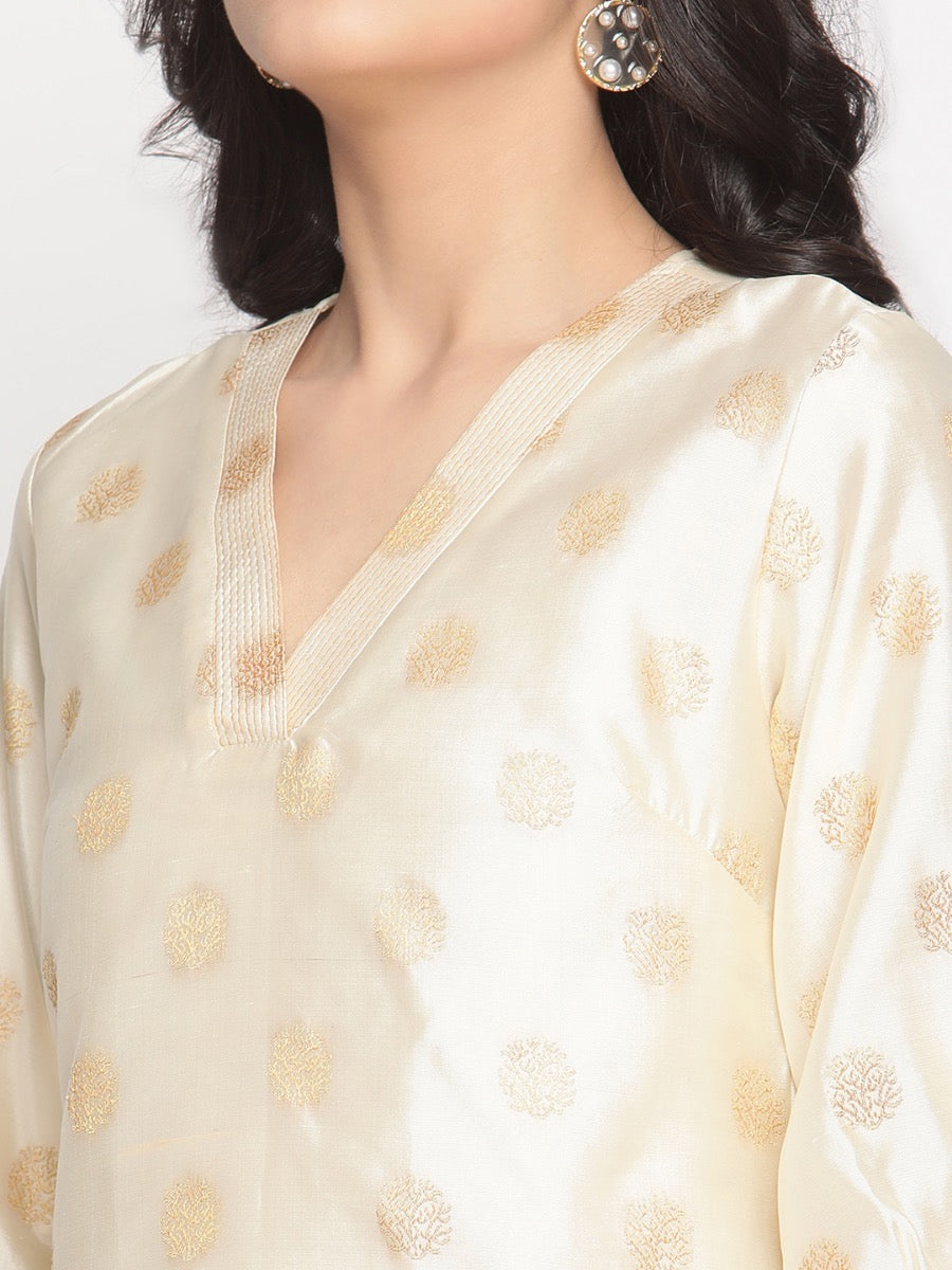 Cloud-Cream A-Line Banarasi Kurta