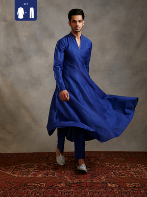 Banarasi paneled Anarkali kurta with straight pants-imperial blue