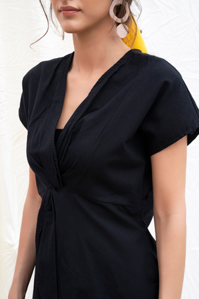 Midnight-Black Mangalgiri Cotton High-Low Tunic