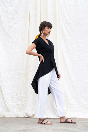 Midnight-Black Mangalgiri Cotton High-Low Tunic