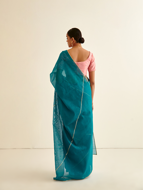 Banarasi woven sari with Gota Patti Highlights - Dark cyan