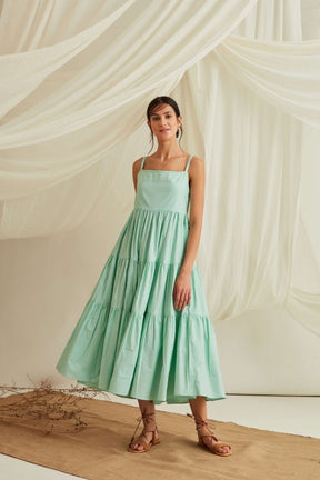 Strappy tiered cotton poplin maxi dress-Mint Green