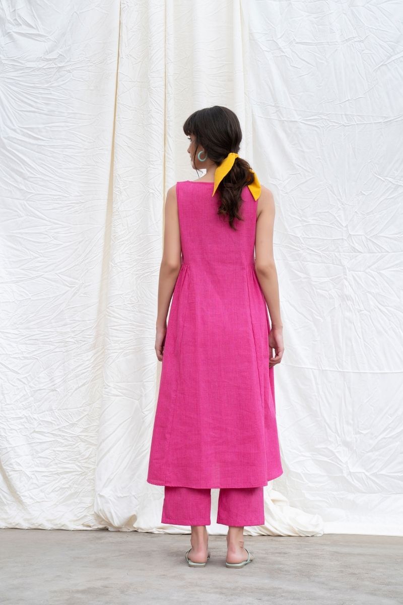 Beetroot-Pink Mangalgiri Cotton Kurta With Pockets