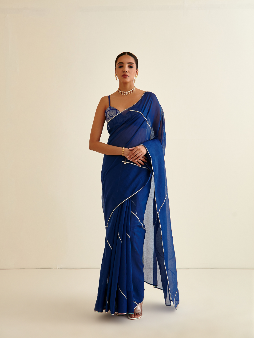 Banarasi woven sari with Gota patti highlights- Admiral Blue