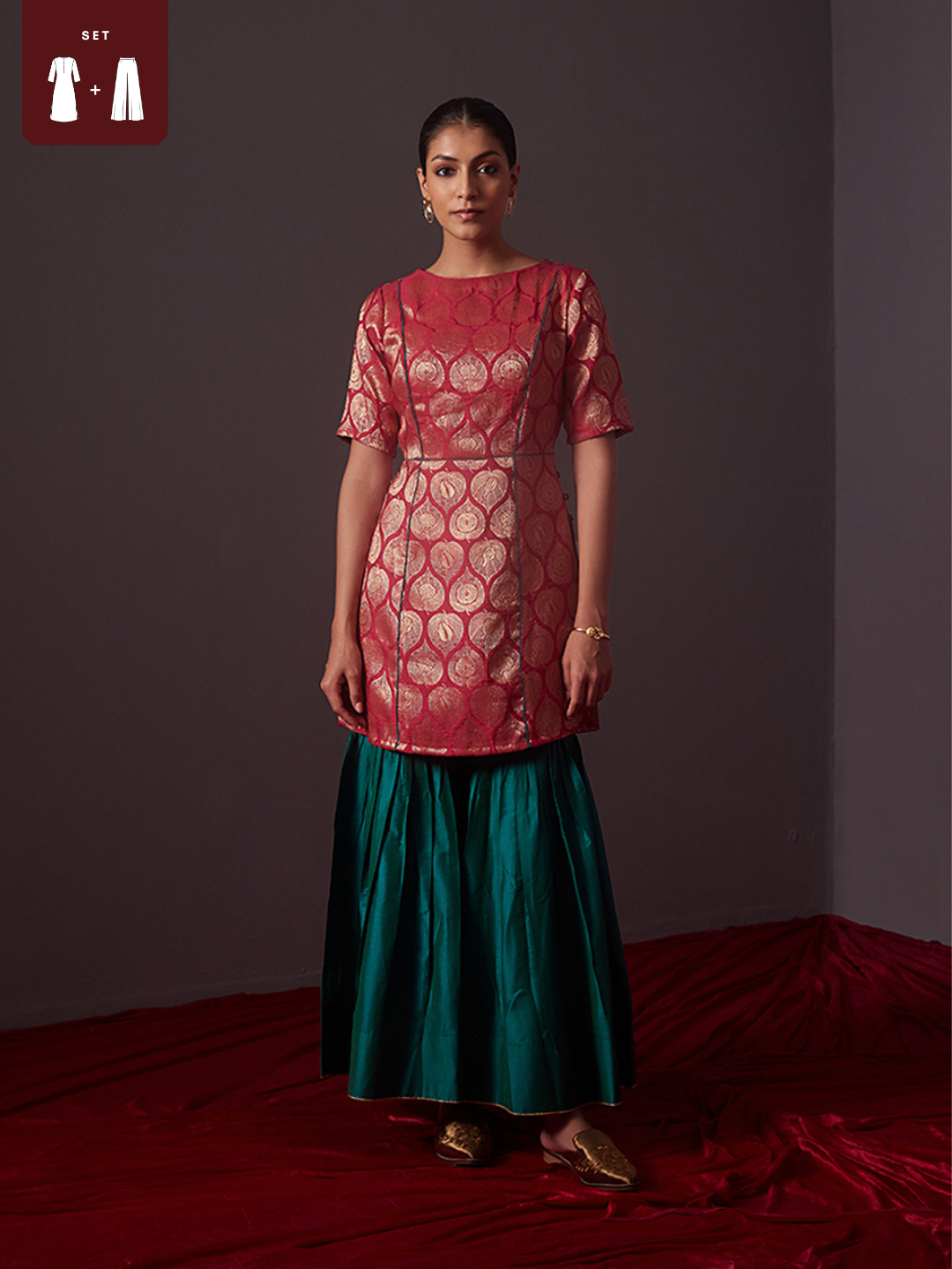 Banarasi zari kurta with contrasting Sharara.