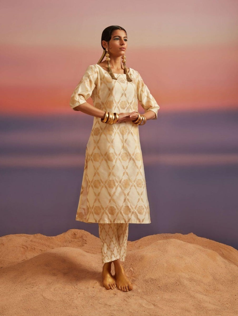 Cloud Cream Banarasi Straight Kurta