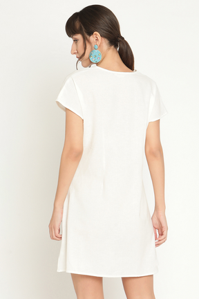 Front knot mini dress-Marshmallow White