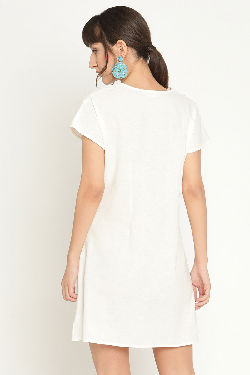 Front knot mini dress-Marshmallow White