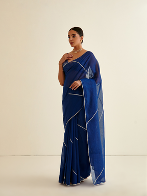 Banarasi woven sari with Gota patti highlights- Admiral Blue