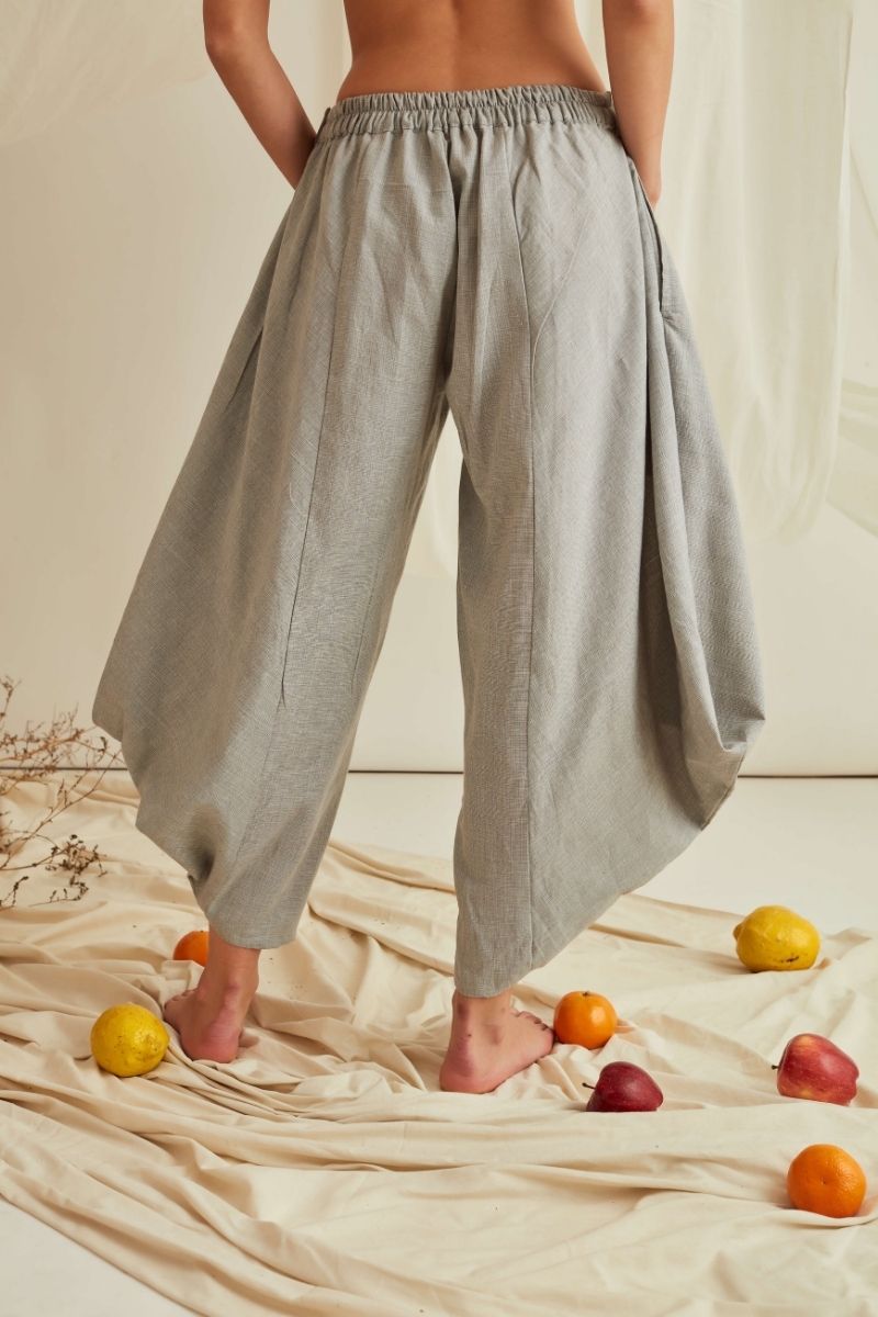 Elasticated waist flared cowl pants-Smoke Grey