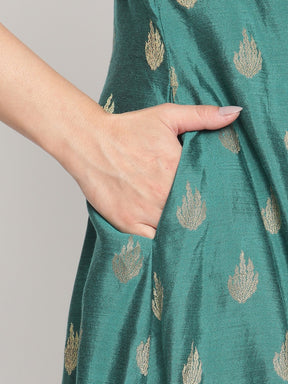 Coral-Green Sleeveless Jacket and Banarasi Kurta