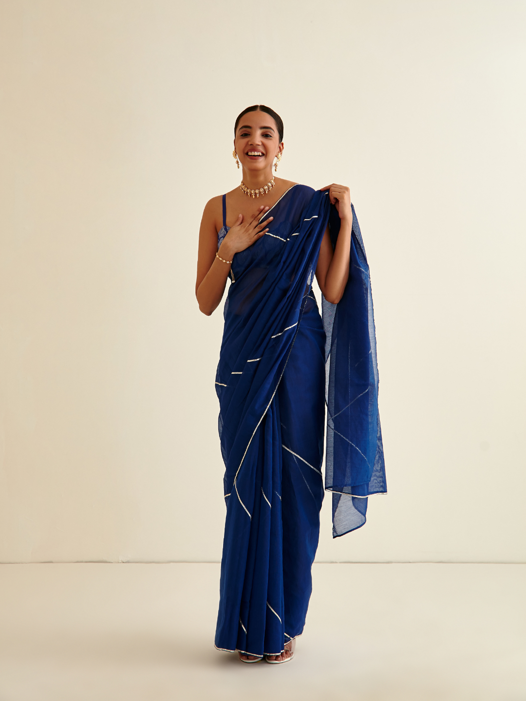 Banarasi woven sari with Gota patti highlights- Admiral Blue